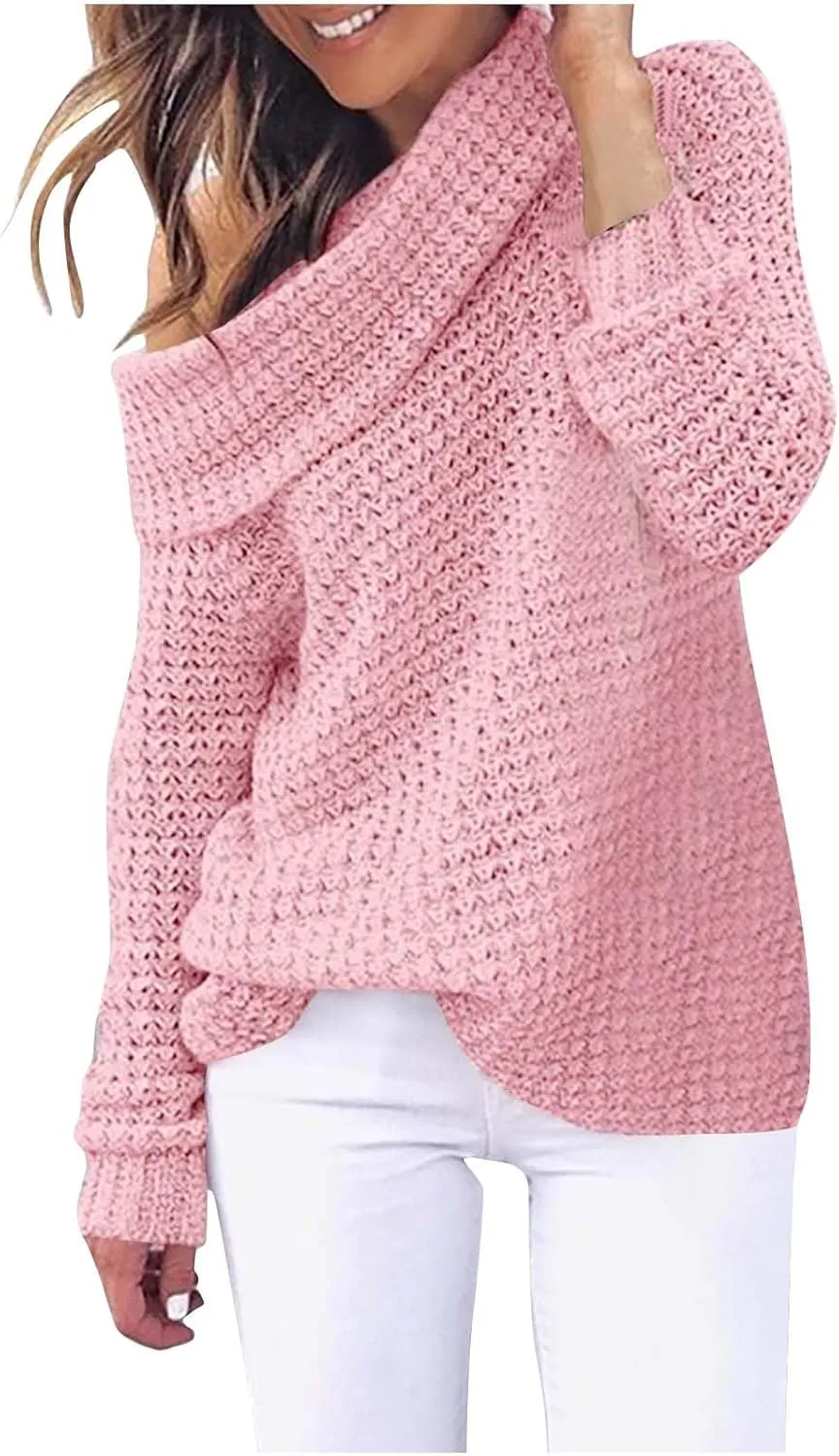 Chunky Knit Sweater for Women Long Sleeve Turtleneck Pullover Tops Comfy Warm Jumper Solid Classic Casual Sweaters