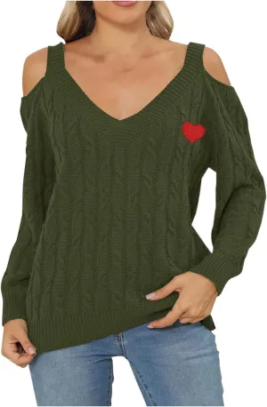 Cold Shoulder Sweater for Women Sexy Knit Sweater Turtle Neck Long Sleeve Top Oversized Vintage Blouse Short Tops