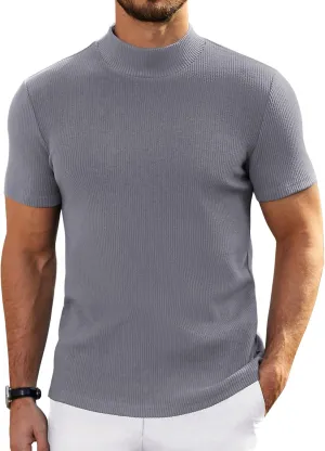 COOFANDY Mens Mock Turtleneck Sweater Short Sleeve Turtle Neck Sweaters Casual Ribbed Knited Pullover Tops Solid Basic Tee