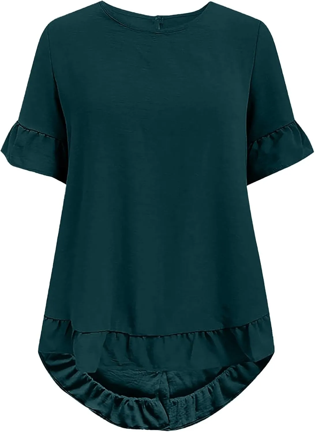 Cotton Linen Tops for Women Casual Ruffle Blouses Plus Size Short Sleeve Summer Loose Fit Fashion Ruffled Hem Shirts