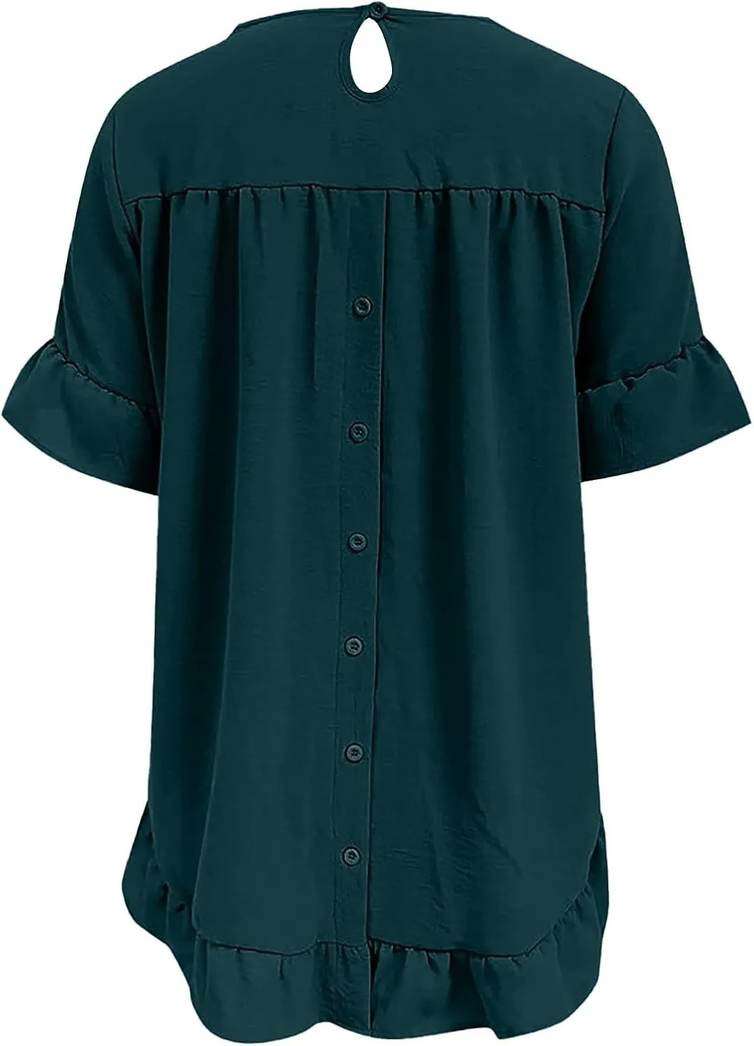 Cotton Linen Tops for Women Casual Ruffle Blouses Plus Size Short Sleeve Summer Loose Fit Fashion Ruffled Hem Shirts