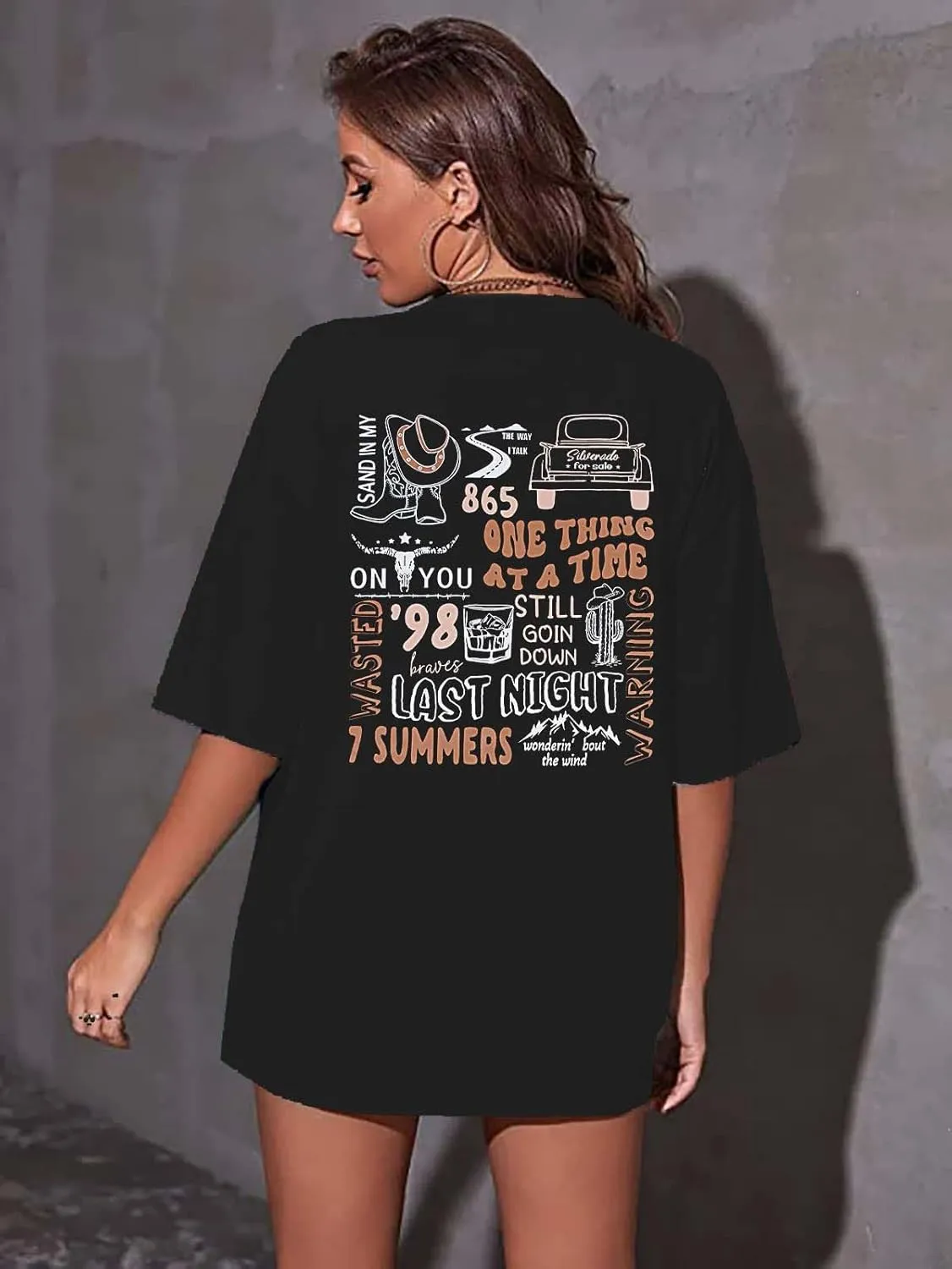 Cow Skull Shirts for Women Western Graphic T Shirts Oversized Country Music Shirt Rodeo Cowboy Graphic Tee