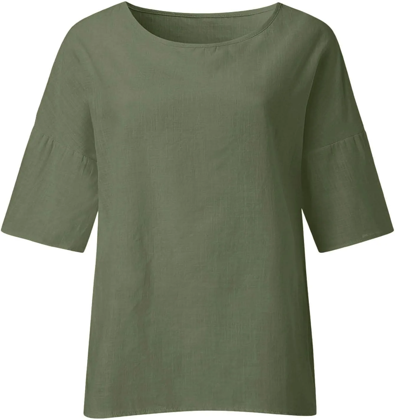 Crewneck Linen Tops for Women 2025 Summer Casual T Shirts Loose Short Sleeve Cotton and Linen Blouses Tee