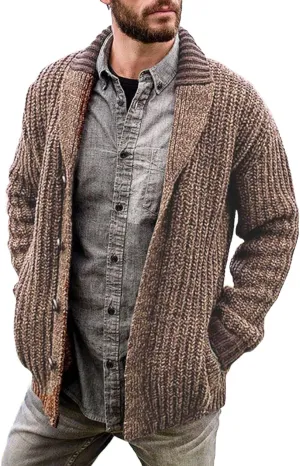 CRNTCEM Mens Casual Shawl Collar Cardigan Sweater Cable Knit Button Chunky Winter Thick Thermal Open Front Cardigan Coats