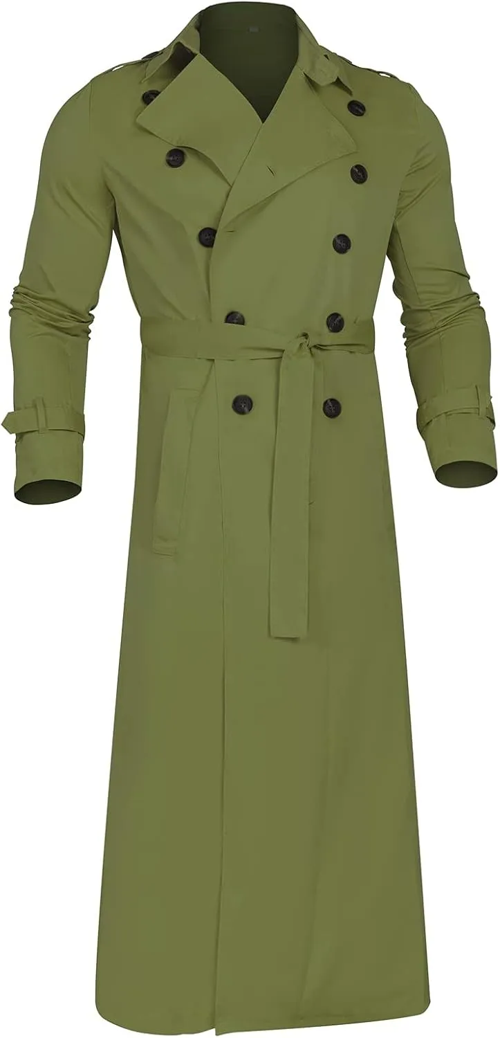 CRNTCEM Men's Long Trench Coat Winter Casual Notch Lapel Double Breasted Slim Fitted Oversized Windbreaker Jacket Outwears