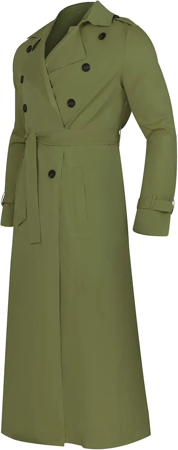 CRNTCEM Men's Long Trench Coat Winter Casual Notch Lapel Double Breasted Slim Fitted Oversized Windbreaker Jacket Outwears