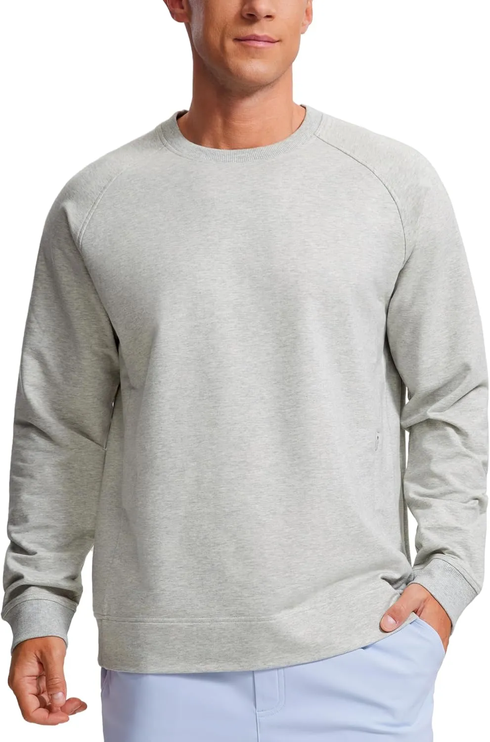 CRZ YOGA Mens Crewneck Sweatshirts French Terry Athletic Workout Sweat Shirts Casual Pullover Tops with Zipper Pocket