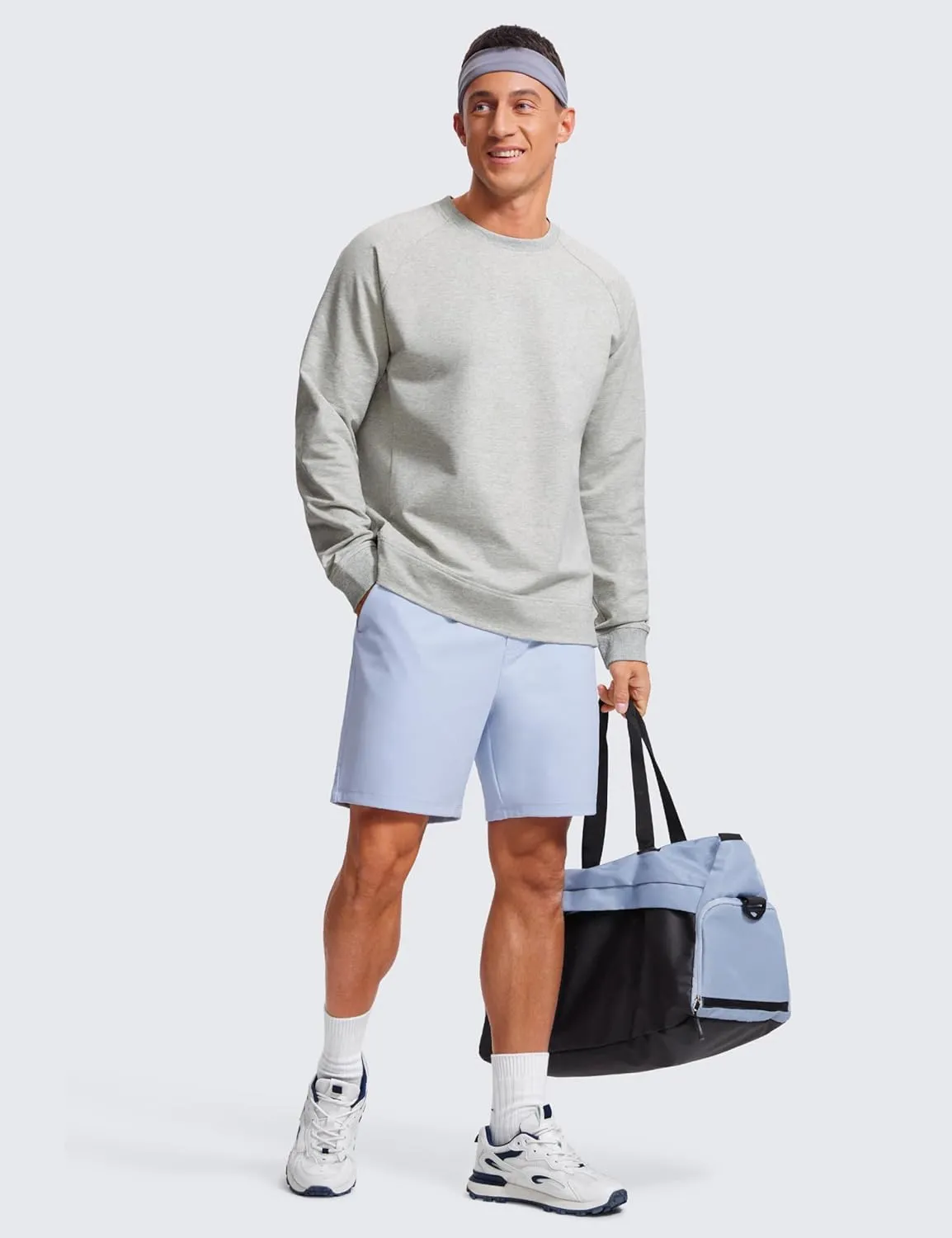 CRZ YOGA Mens Crewneck Sweatshirts French Terry Athletic Workout Sweat Shirts Casual Pullover Tops with Zipper Pocket