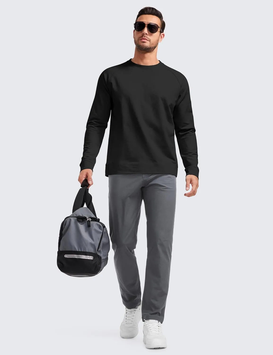 CRZ YOGA Mens Crewneck Sweatshirts French Terry Athletic Workout Sweat Shirts Casual Pullover Tops with Zipper Pocket