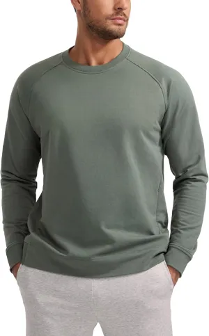 CRZ YOGA Mens Crewneck Sweatshirts French Terry Athletic Workout Sweat Shirts Casual Pullover Tops with Zipper Pocket