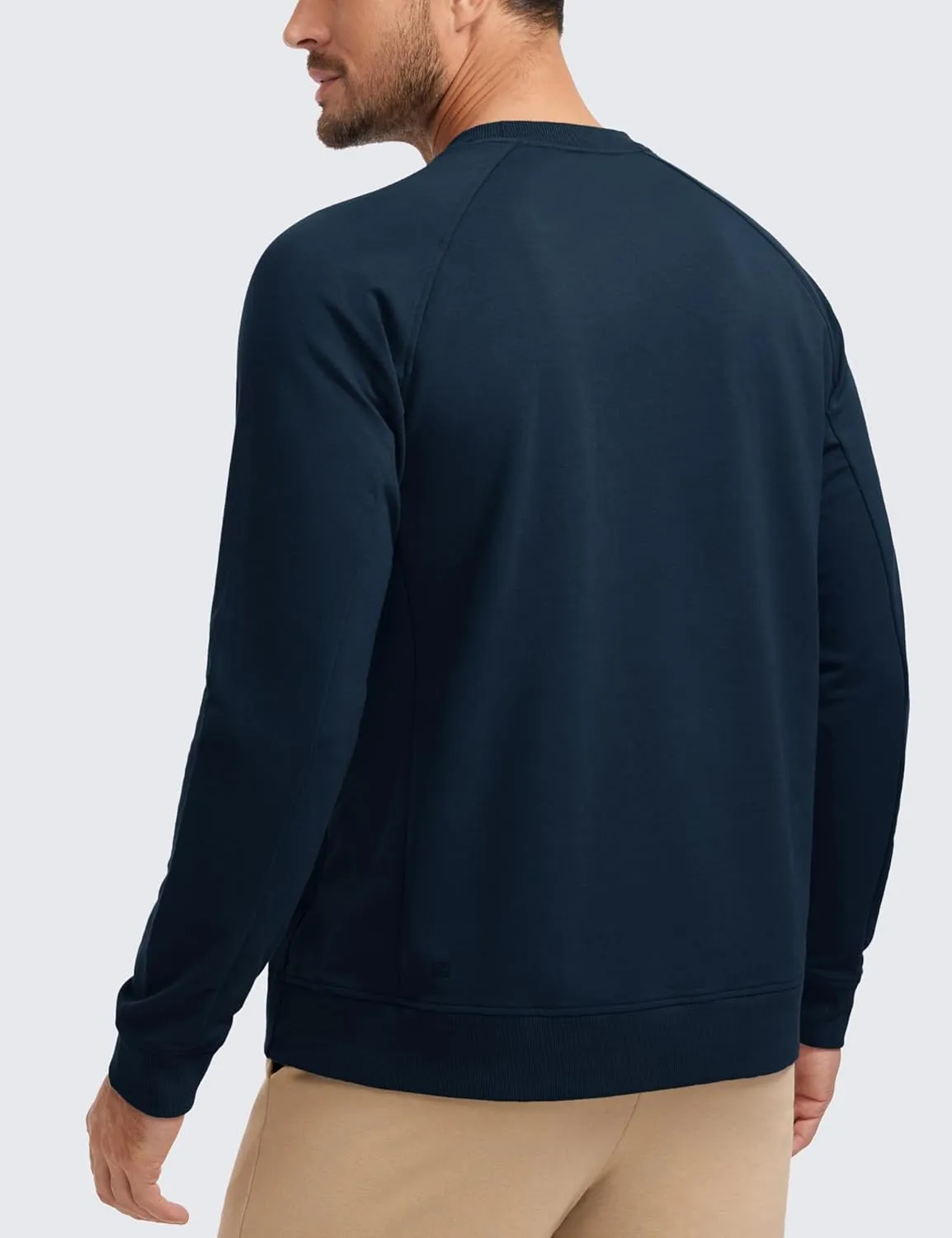 CRZ YOGA Mens Crewneck Sweatshirts French Terry Athletic Workout Sweat Shirts Casual Pullover Tops with Zipper Pocket