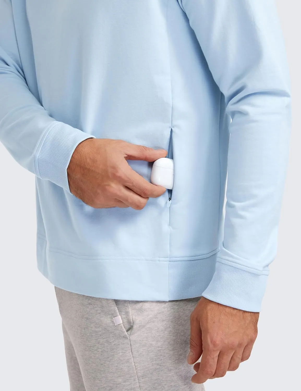 CRZ YOGA Mens Crewneck Sweatshirts French Terry Athletic Workout Sweat Shirts Casual Pullover Tops with Zipper Pocket