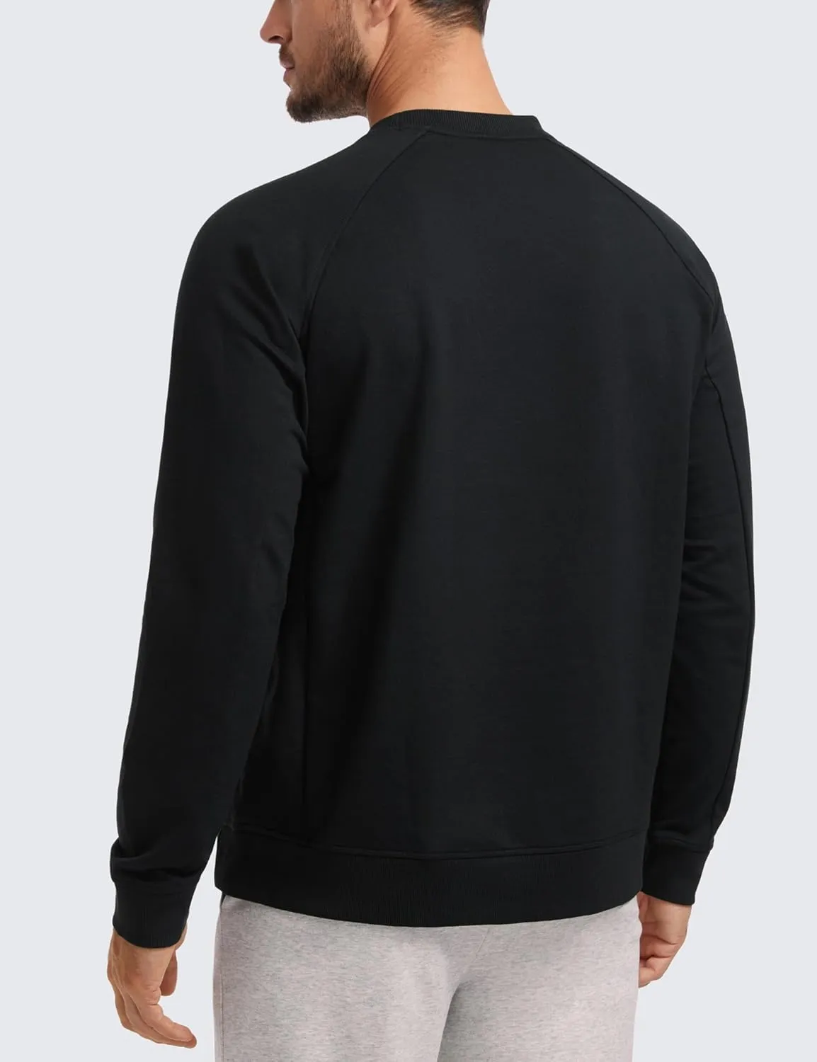 CRZ YOGA Mens Crewneck Sweatshirts French Terry Athletic Workout Sweat Shirts Casual Pullover Tops with Zipper Pocket