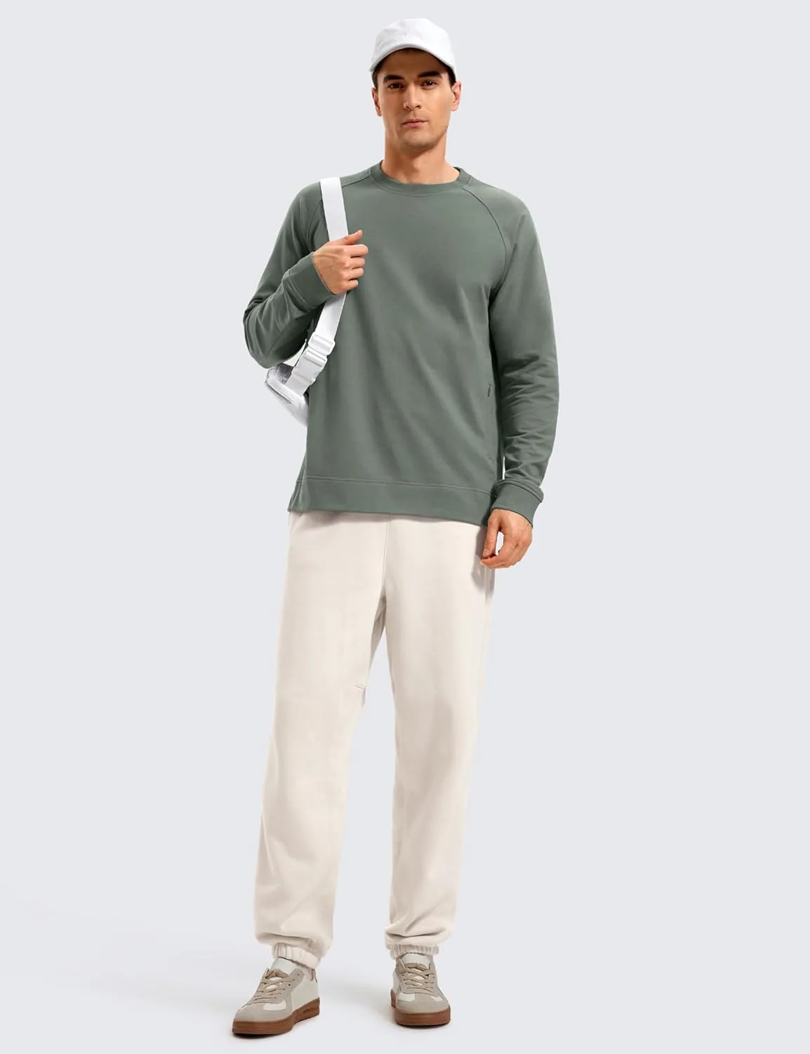 CRZ YOGA Mens Crewneck Sweatshirts French Terry Athletic Workout Sweat Shirts Casual Pullover Tops with Zipper Pocket