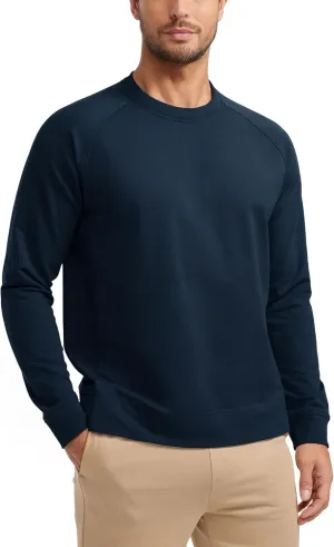 CRZ YOGA Mens Crewneck Sweatshirts French Terry Athletic Workout Sweat Shirts Casual Pullover Tops with Zipper Pocket