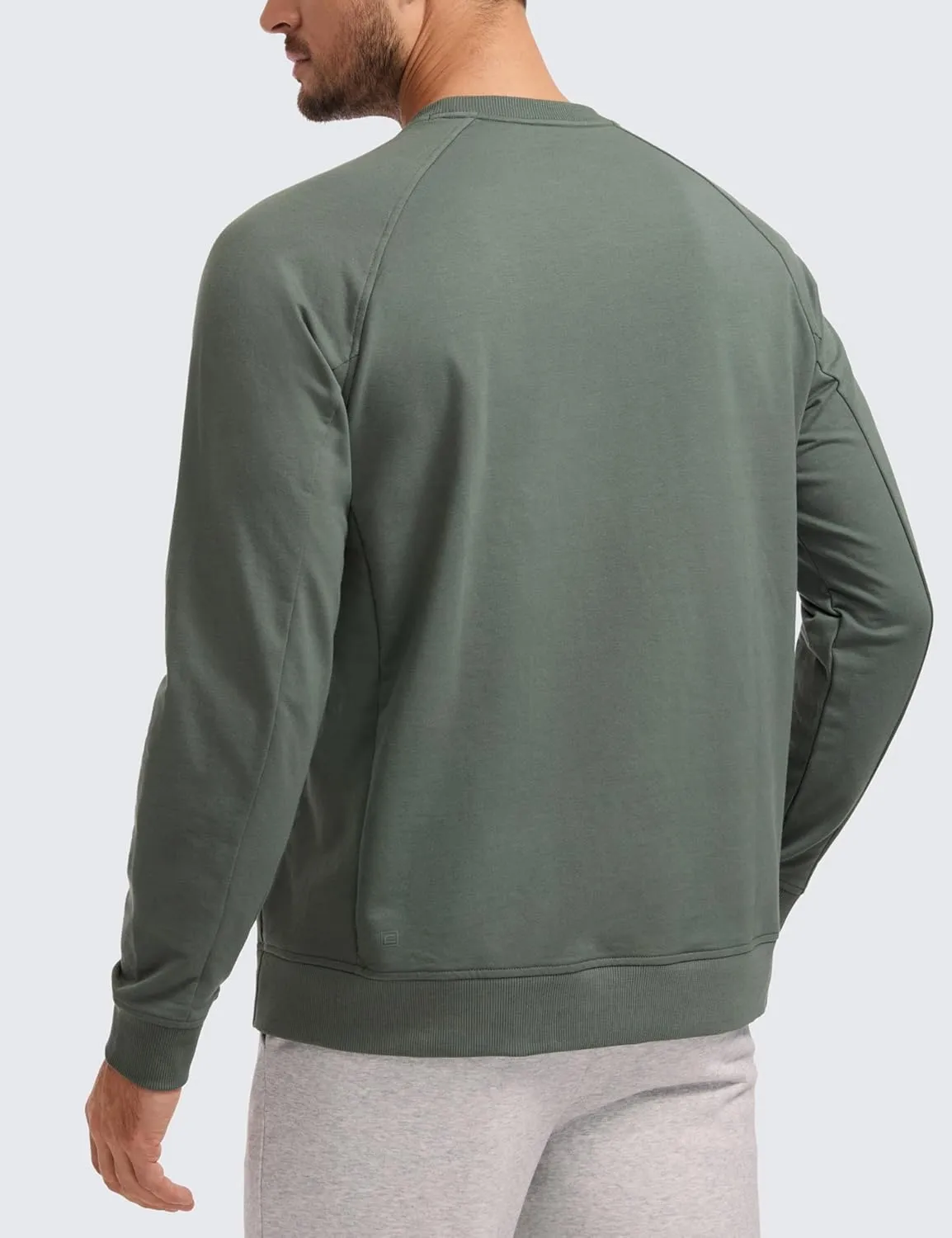 CRZ YOGA Mens Crewneck Sweatshirts French Terry Athletic Workout Sweat Shirts Casual Pullover Tops with Zipper Pocket