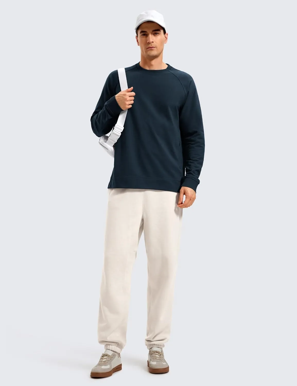 CRZ YOGA Mens Crewneck Sweatshirts French Terry Athletic Workout Sweat Shirts Casual Pullover Tops with Zipper Pocket