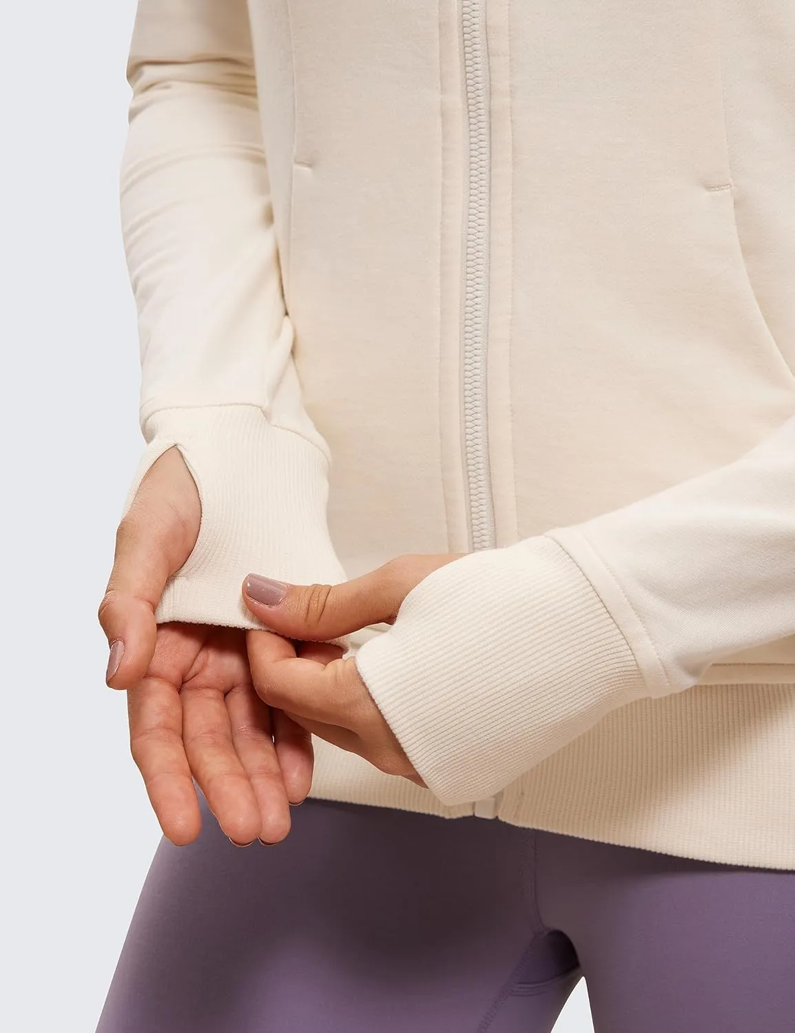 CRZ YOGA Women's Full Zip Hooded Sweatshirts Workout Sweat Jackets Slim Fit Running Track Hoodies with Thumbholes