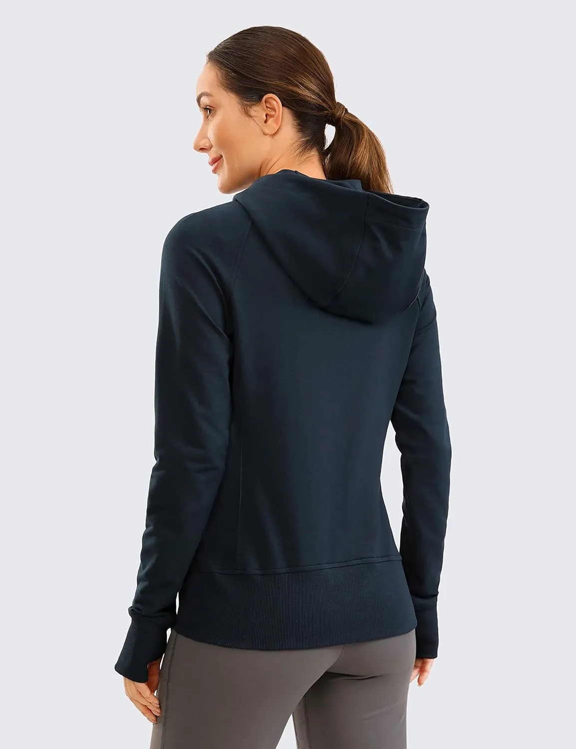 CRZ YOGA Women's Full Zip Hooded Sweatshirts Workout Sweat Jackets Slim Fit Running Track Hoodies with Thumbholes