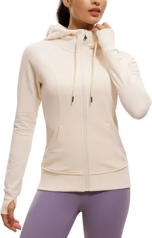 CRZ YOGA Women's Full Zip Hooded Sweatshirts Workout Sweat Jackets Slim Fit Running Track Hoodies with Thumbholes