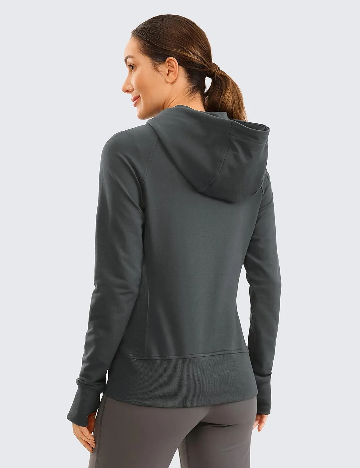 CRZ YOGA Women's Full Zip Hooded Sweatshirts Workout Sweat Jackets Slim Fit Running Track Hoodies with Thumbholes