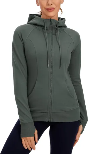 CRZ YOGA Women's Full Zip Hooded Sweatshirts Workout Sweat Jackets Slim Fit Running Track Hoodies with Thumbholes