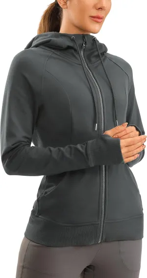 CRZ YOGA Women's Full Zip Hooded Sweatshirts Workout Sweat Jackets Slim Fit Running Track Hoodies with Thumbholes