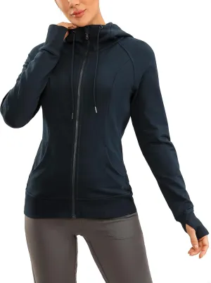 CRZ YOGA Women's Full Zip Hooded Sweatshirts Workout Sweat Jackets Slim Fit Running Track Hoodies with Thumbholes