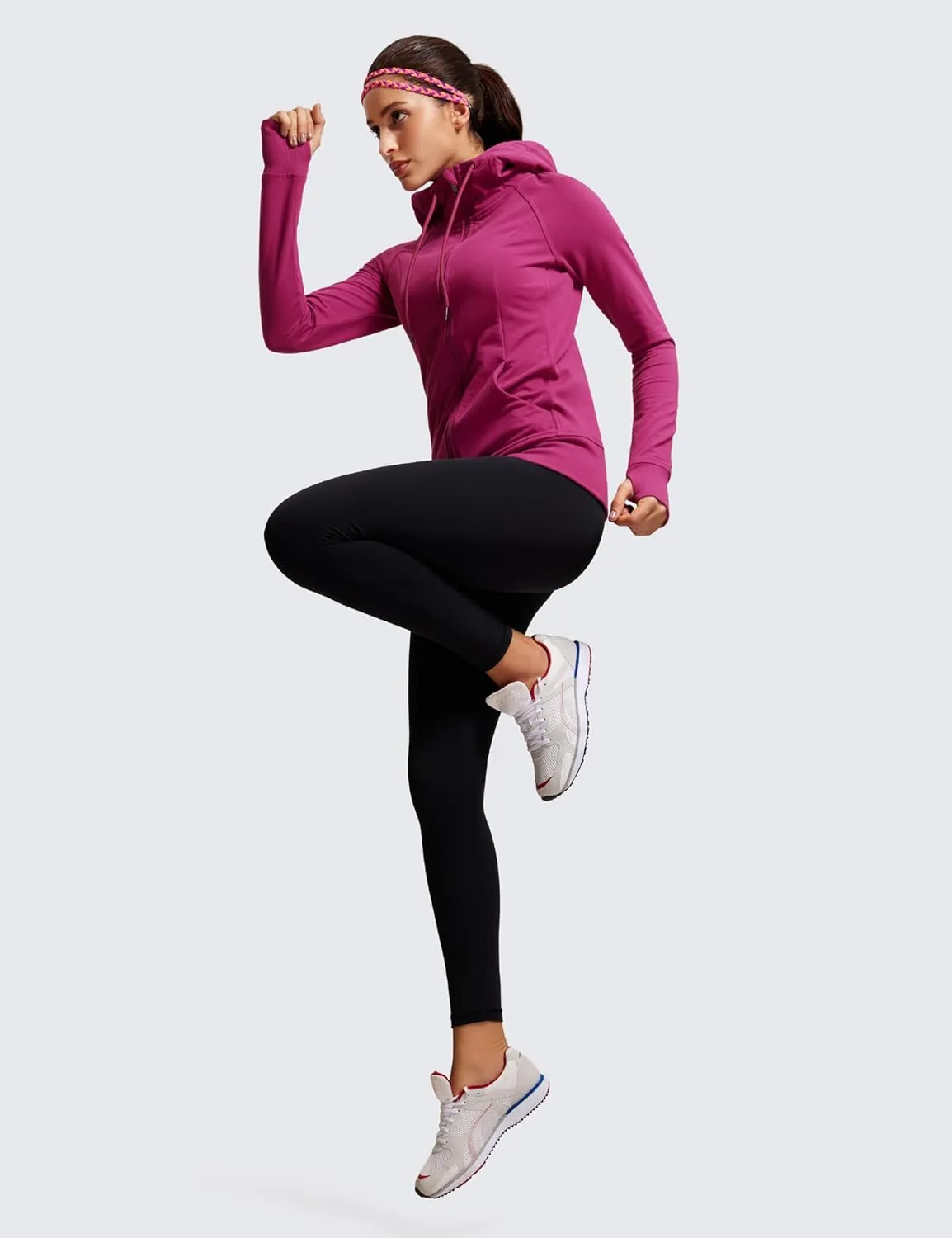 CRZ YOGA Women's Full Zip Hooded Sweatshirts Workout Sweat Jackets Slim Fit Running Track Hoodies with Thumbholes