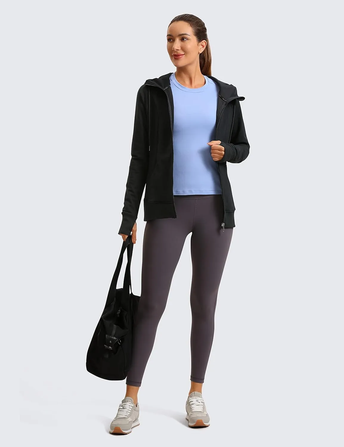 CRZ YOGA Women's Full Zip Hooded Sweatshirts Workout Sweat Jackets Slim Fit Running Track Hoodies with Thumbholes