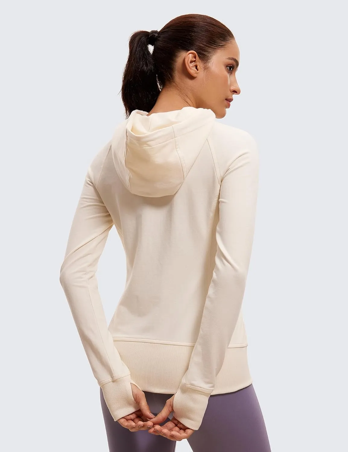 CRZ YOGA Women's Full Zip Hooded Sweatshirts Workout Sweat Jackets Slim Fit Running Track Hoodies with Thumbholes