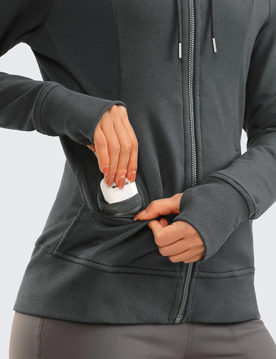 CRZ YOGA Women's Full Zip Hooded Sweatshirts Workout Sweat Jackets Slim Fit Running Track Hoodies with Thumbholes
