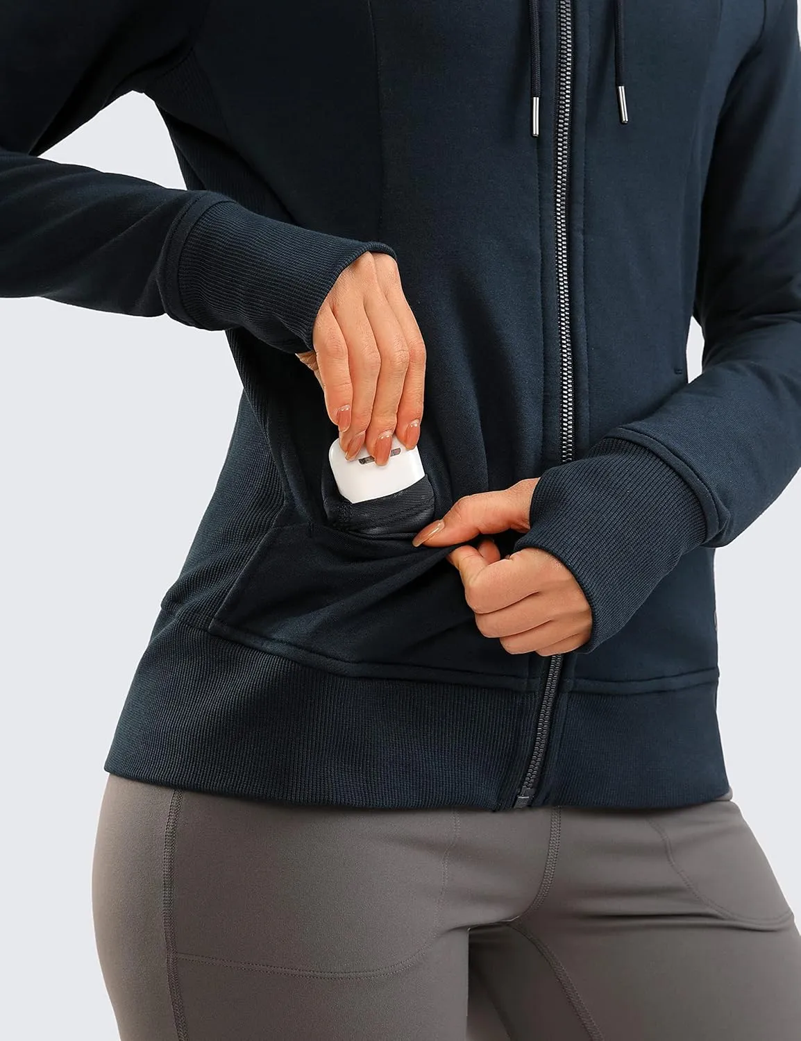 CRZ YOGA Women's Full Zip Hooded Sweatshirts Workout Sweat Jackets Slim Fit Running Track Hoodies with Thumbholes