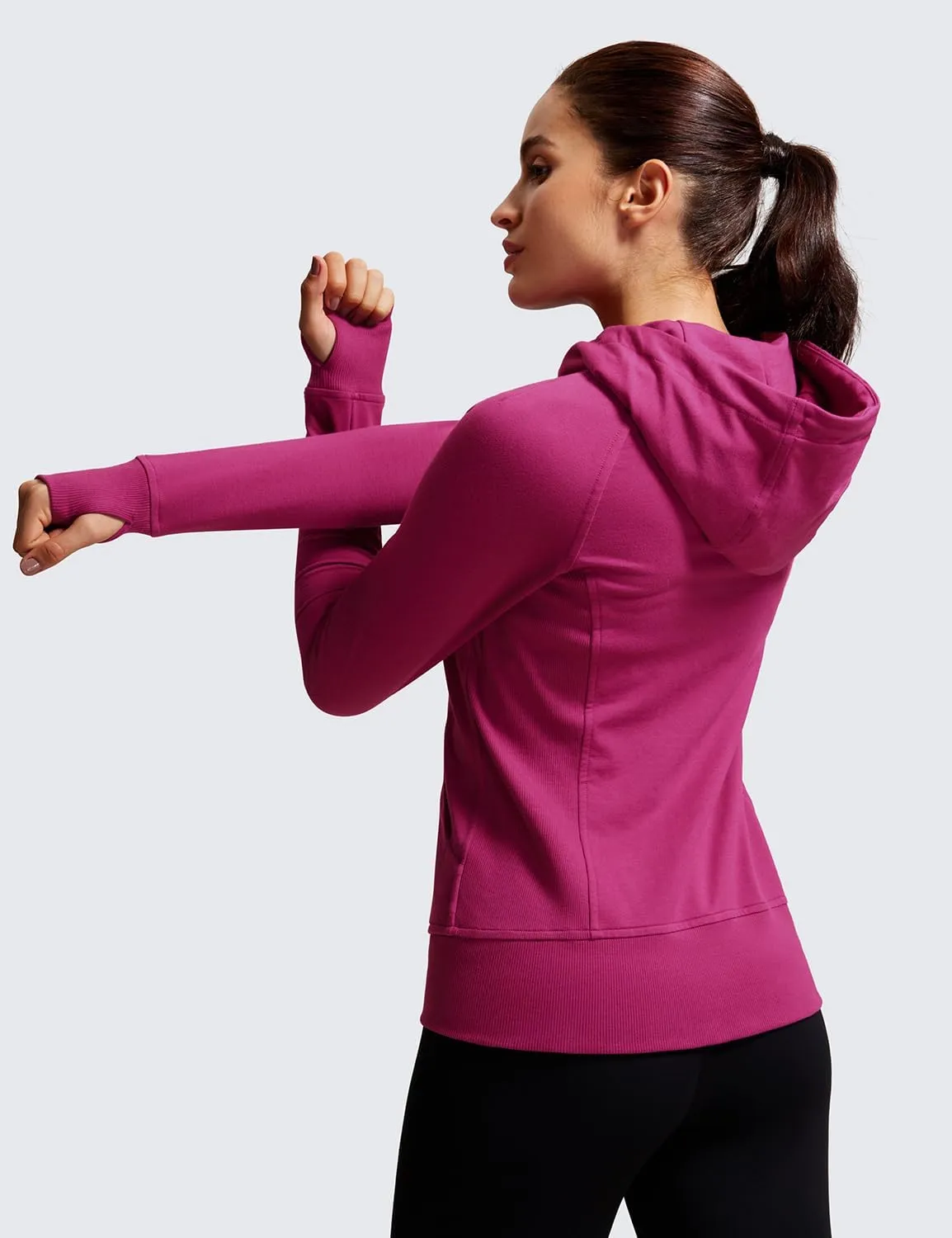 CRZ YOGA Women's Full Zip Hooded Sweatshirts Workout Sweat Jackets Slim Fit Running Track Hoodies with Thumbholes