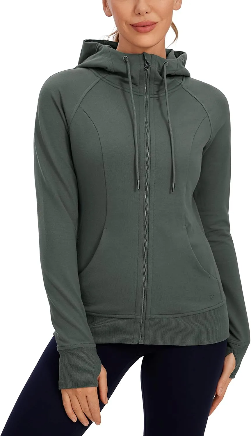CRZ YOGA Women's Full Zip Hooded Sweatshirts Workout Sweat Jackets Slim Fit Running Track Hoodies with Thumbholes