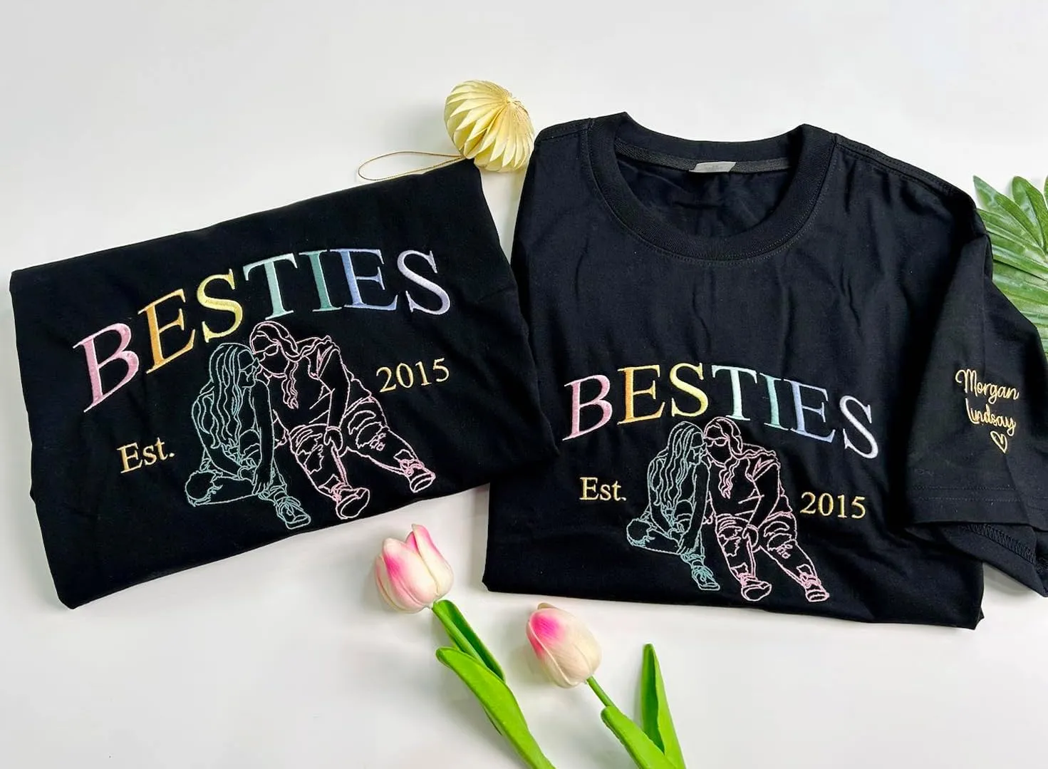 Custom Besties Embroiderd Shirt, Custom Photo Sweatshirt, BFF Sweater,BFF Tee Shirt