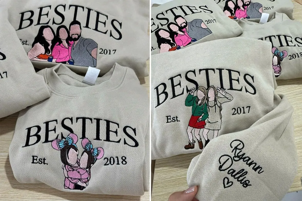 Custom Besties Embroiderd Shirt, Custom Photo Sweatshirt, BFF Sweater,BFF Tee Shirt