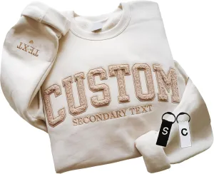 Custom Embroidered Faux Fur Sweatshirts Hoodie Design Your Own, Make Pullover Crewneck For Women Lady, Text Name On Sleeve with Heart, Personalized Embroidery Gifts Christmas Birthday Size S to 4XL