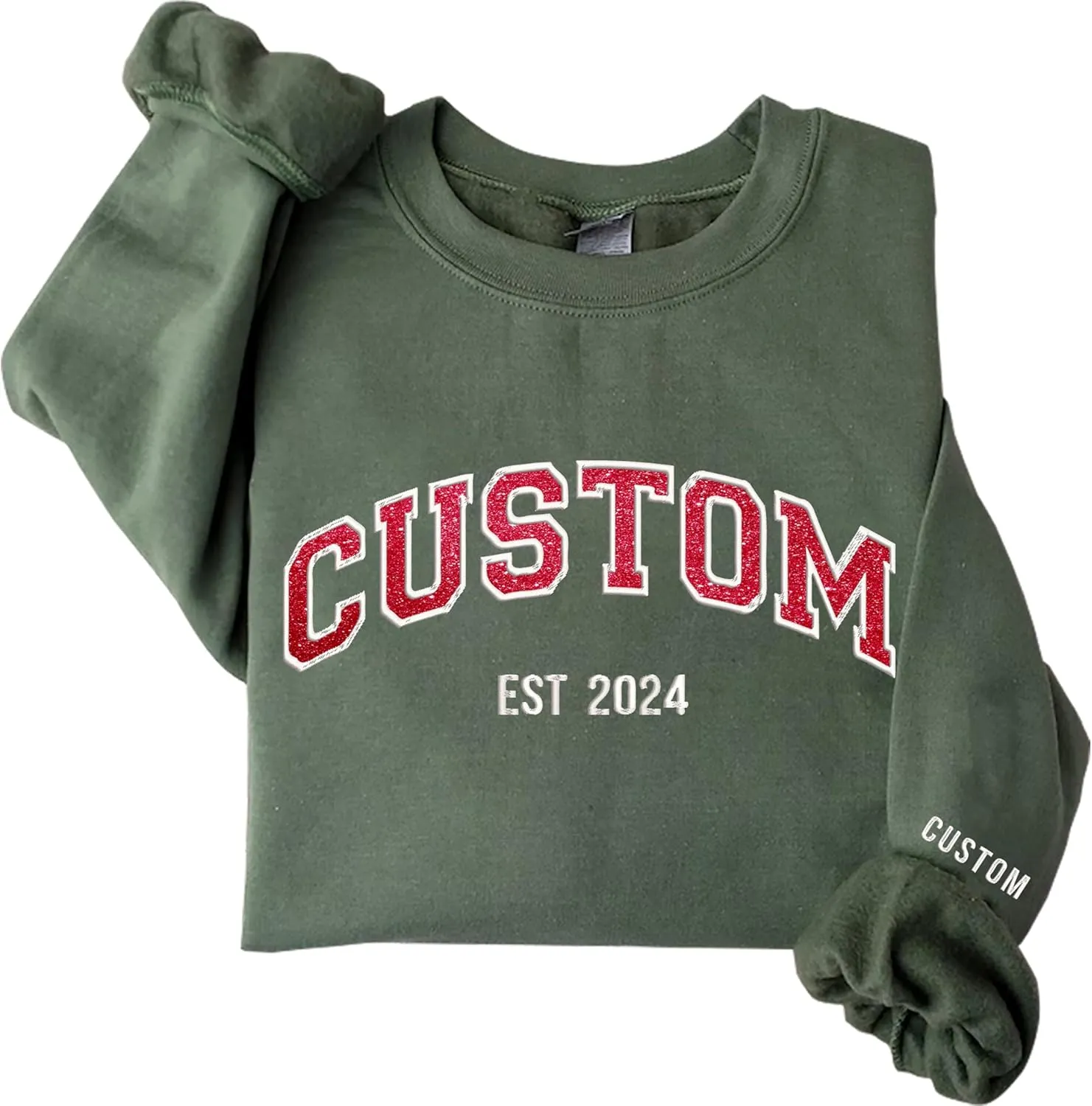 Custom Embroidered Glitter Sweatshirts, Personalized Crewneck Sweatshirt, Add Your Own Custom Text, Mothers Day, Christmas