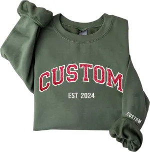 Custom Embroidered Glitter Sweatshirts, Personalized Crewneck Sweatshirt, Add Your Own Custom Text, Mothers Day, Christmas