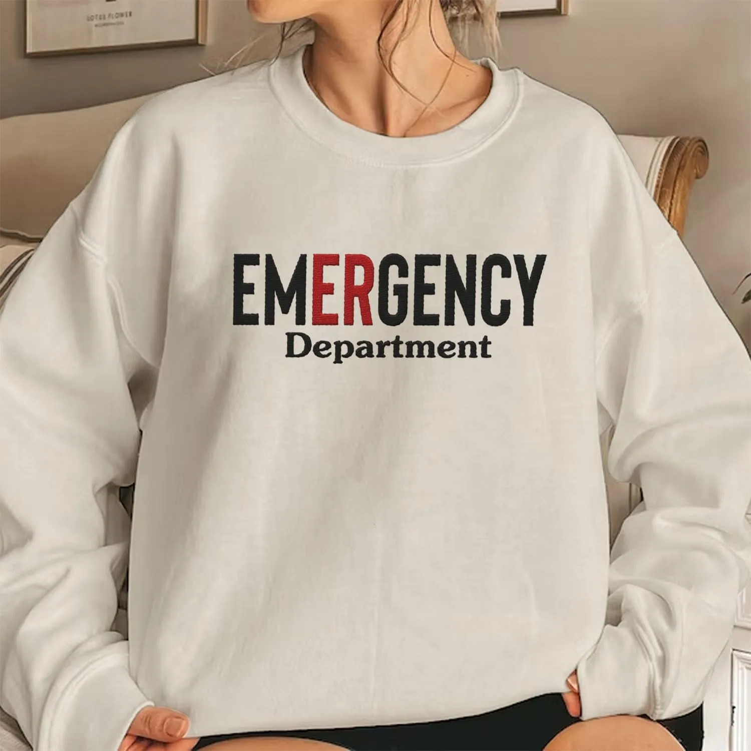 Custom Emergency Department Embroidered Crewneck Sweatshirt RN ER Nurse Shirt Emergency Nurses Life Hoodie Gifts
