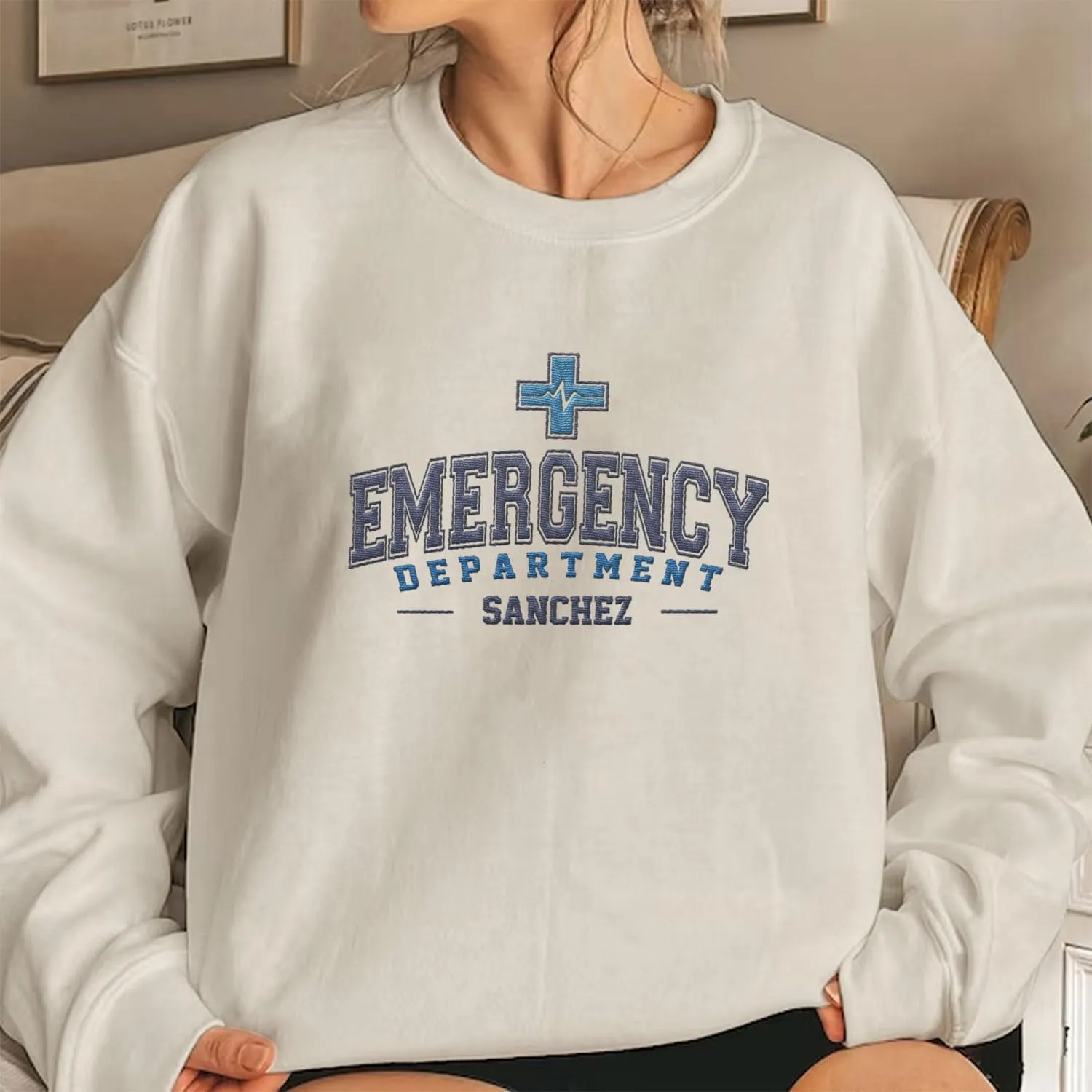 Custom Emergency Department Embroidered Crewneck Sweatshirt RN ER Nurse Shirt Emergency Nurses Life Hoodie Gifts