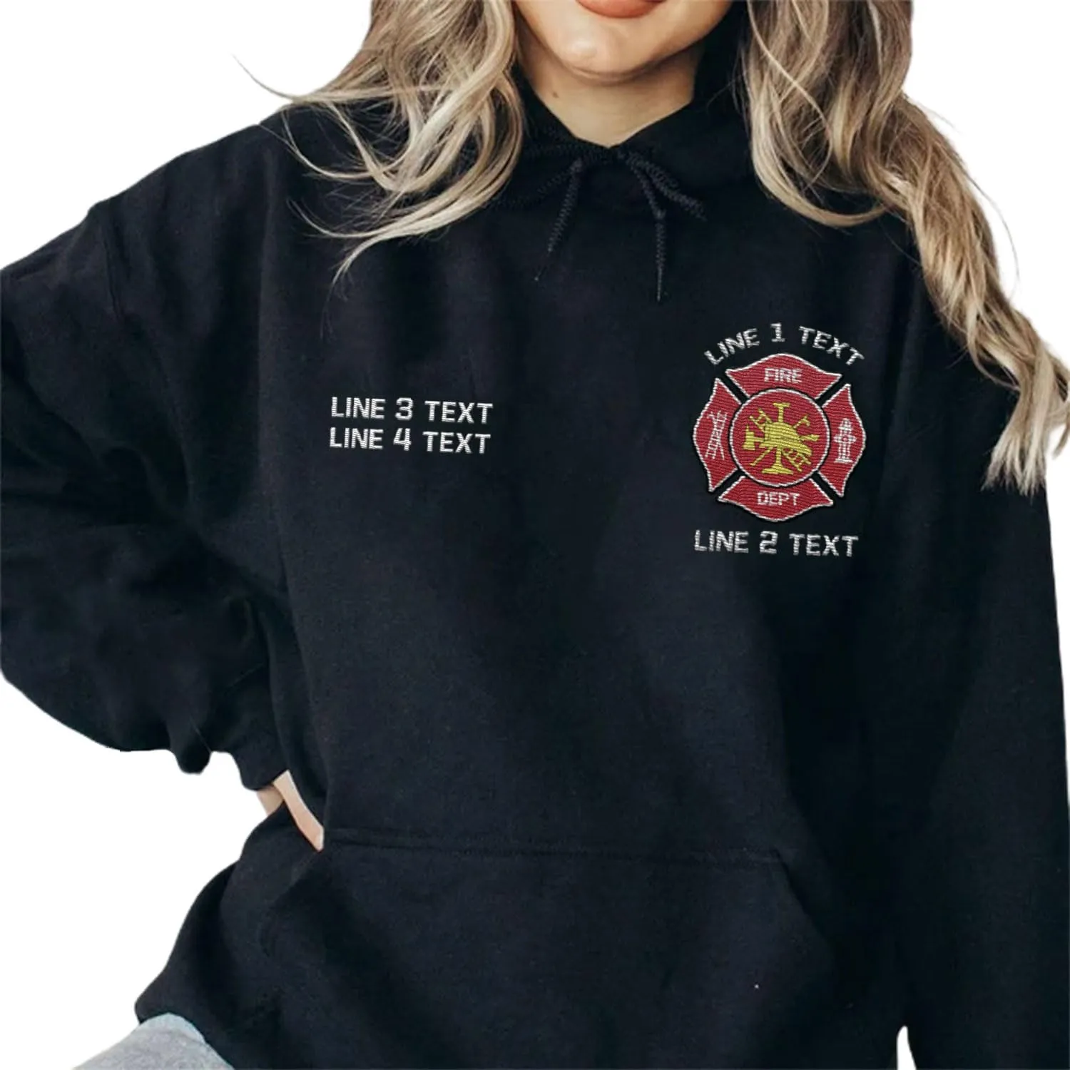 Custom Firefighter Logo Embroidered Shirt Fireman with American Flag Thin Red Line Personalized Fire Dept. Symbol Sweatshirt