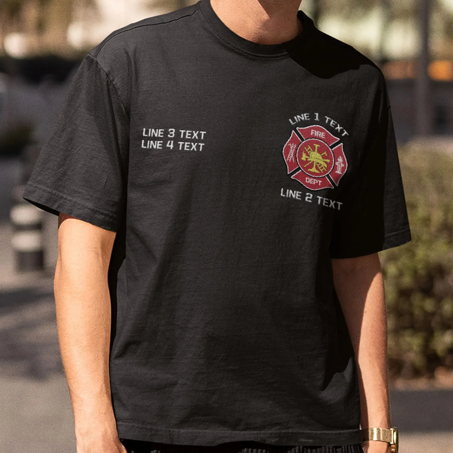 Custom Firefighter Logo Embroidered Shirt Fireman with American Flag Thin Red Line Personalized Fire Dept. Symbol Sweatshirt