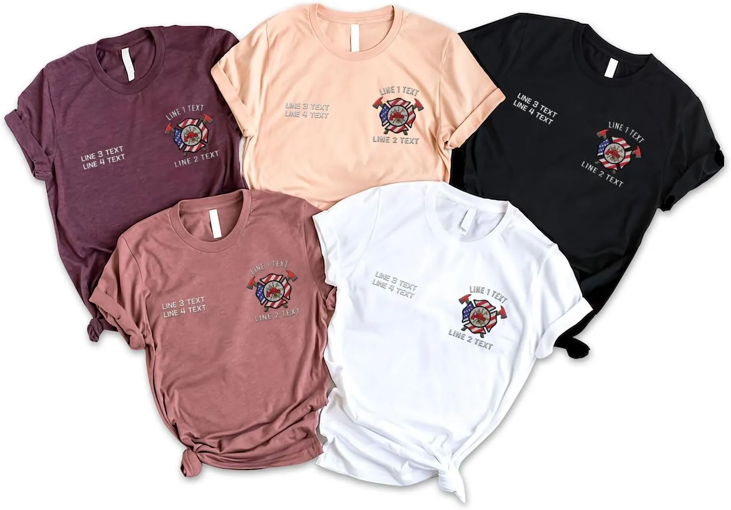 Custom Firefighter Logo Embroidered Shirt Fireman with American Flag Thin Red Line Personalized Fire Dept. Symbol Sweatshirt