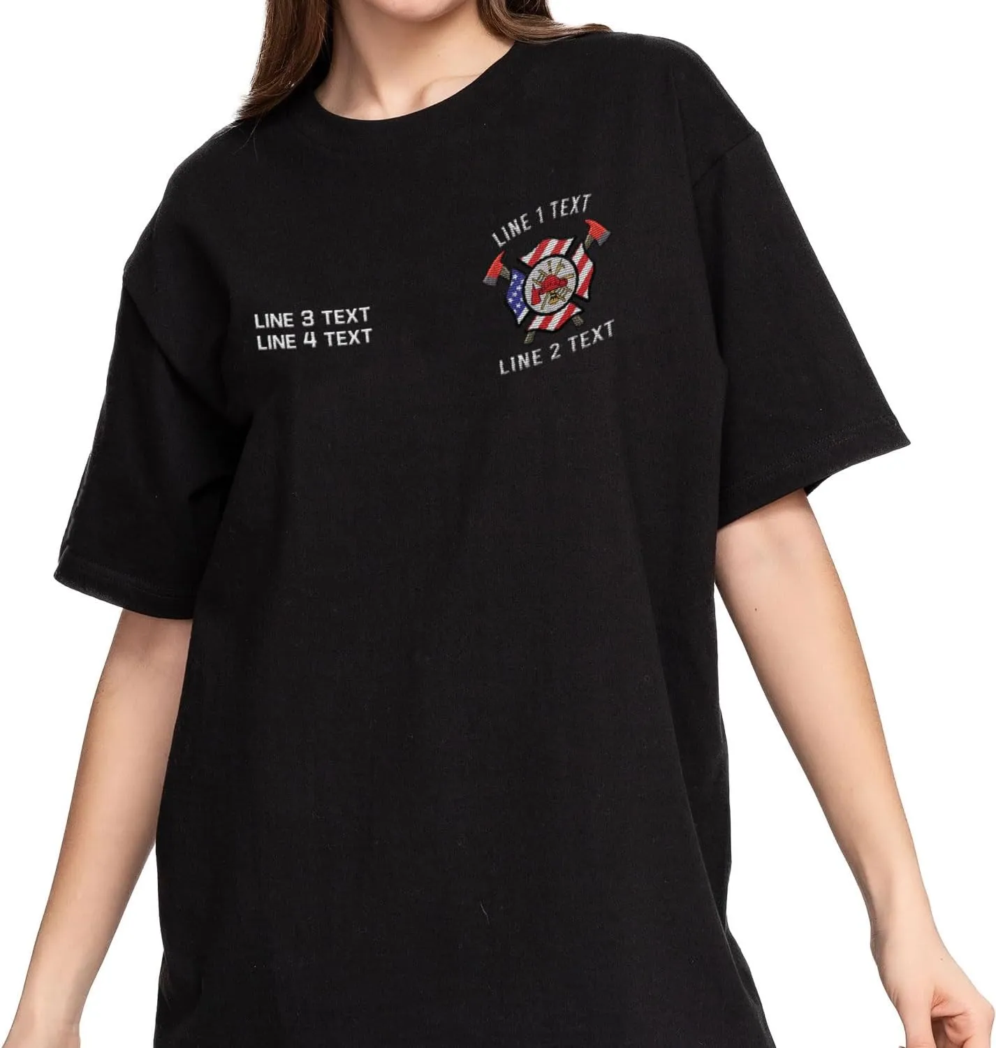 Custom Firefighter Logo Embroidered Shirt Fireman with American Flag Thin Red Line Personalized Fire Dept. Symbol Sweatshirt