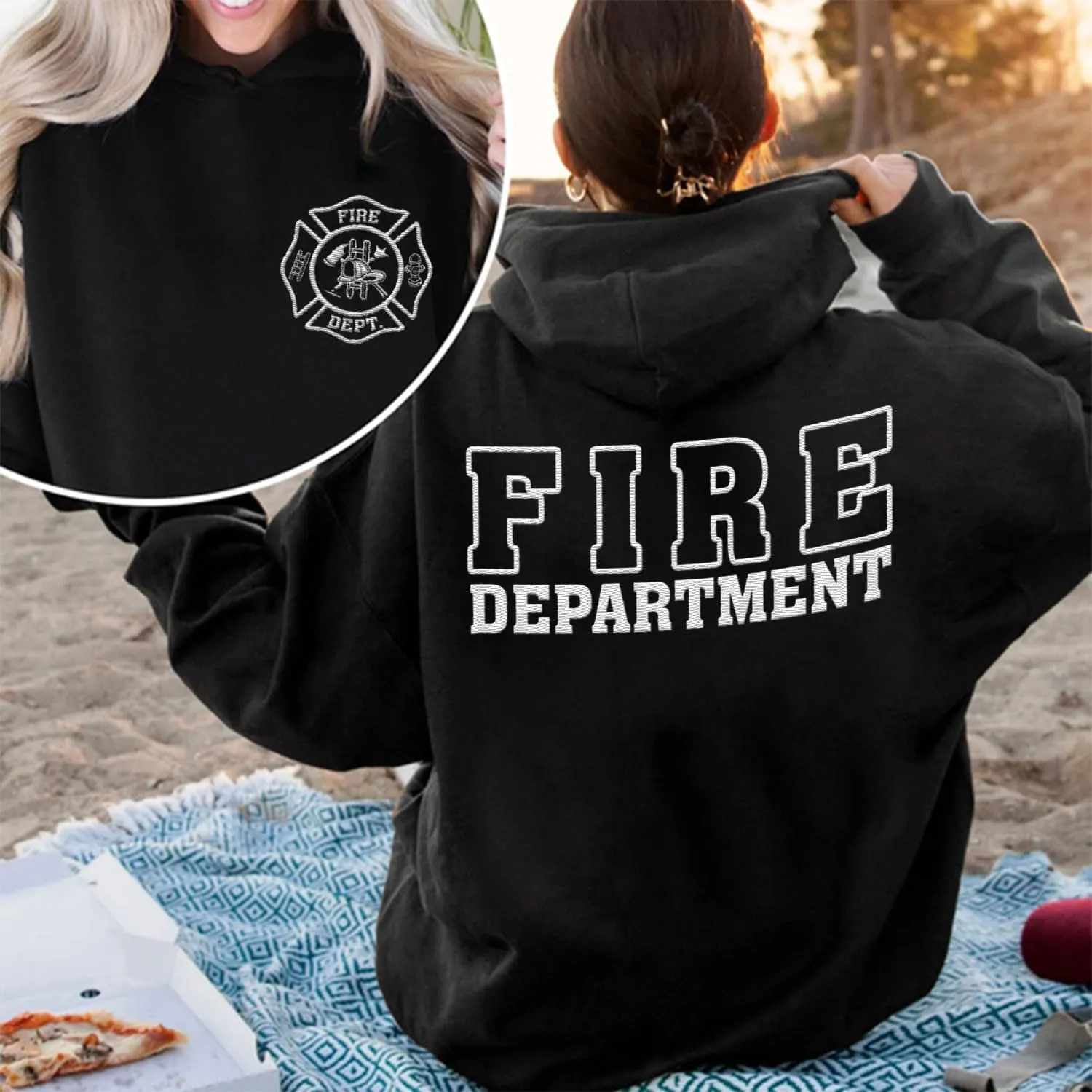 Custom Firefighter Logo Embroidered Shirt Fireman with American Flag Thin Red Line Personalized Fire Dept. Symbol Sweatshirt