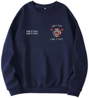 Custom Firefighter Logo Embroidered Shirt Fireman with American Flag Thin Red Line Personalized Fire Dept. Symbol Sweatshirt