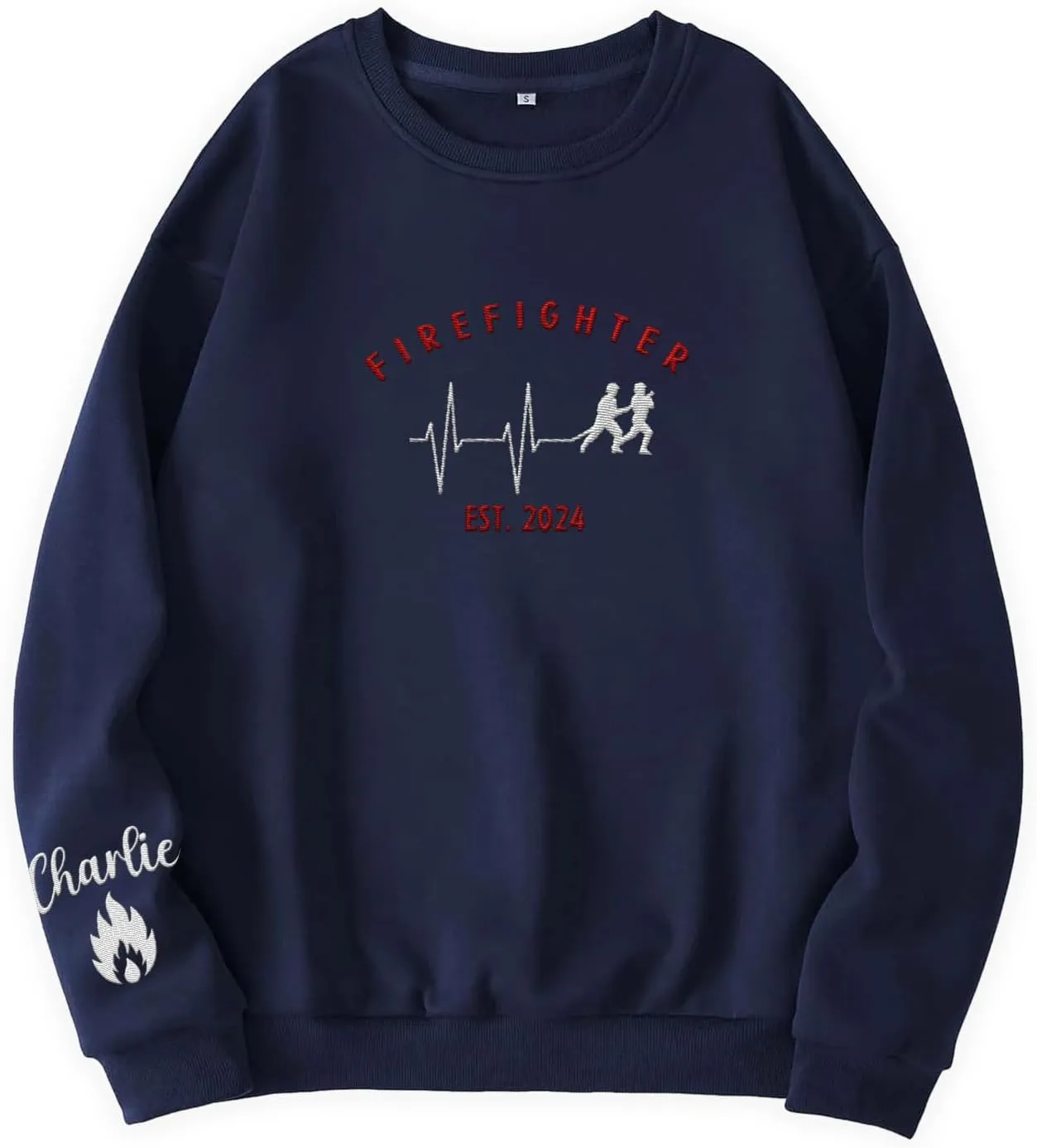 Custom Firefighter Logo Embroidered Shirt Fireman with American Flag Thin Red Line Personalized Fire Dept. Symbol Sweatshirt