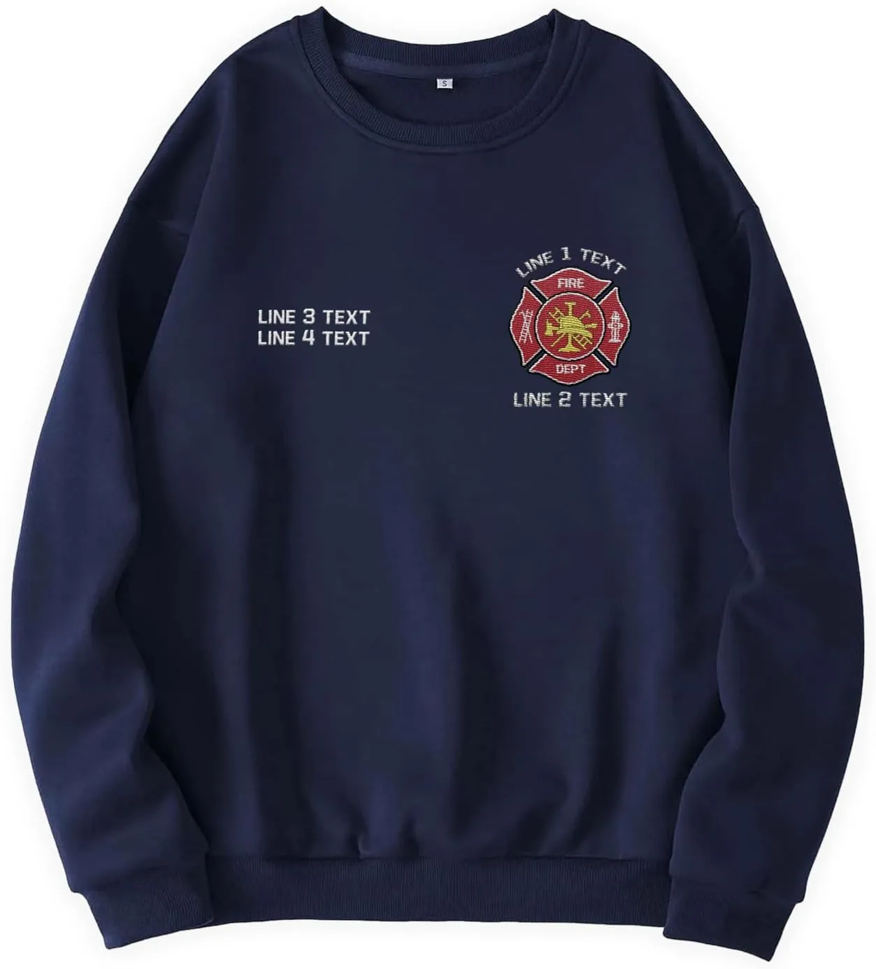 Custom Firefighter Logo Embroidered Shirt Fireman with American Flag Thin Red Line Personalized Fire Dept. Symbol Sweatshirt